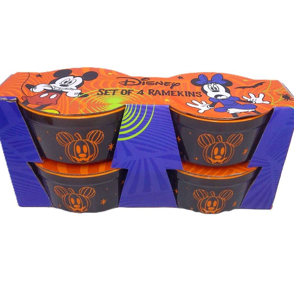 Disney Halloween Mickey Minnie Mouse Ceramic Ramekins Baking Dishes Bowls Set 4